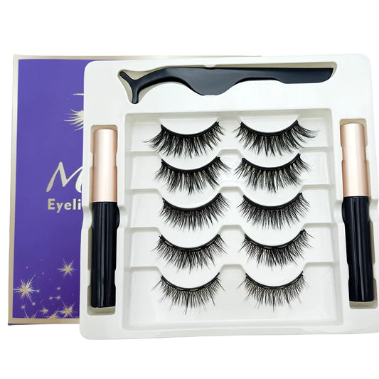 5 Pairs 5 Magnetic Eyelashes Eyeliner Tweezers Set 3D Mink Eyelashes Natural Artificial False Lashes