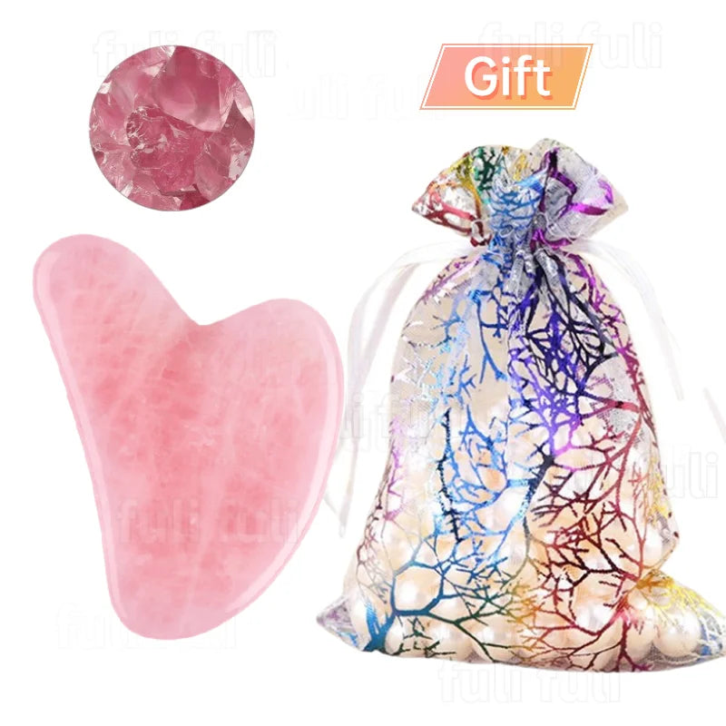 Rose Quartz Powder Crystal Jade Roller Massage Spa Pink Face Massagers Gua Sha Natural Stone Guasha Beauty Tool Facial Lift Up