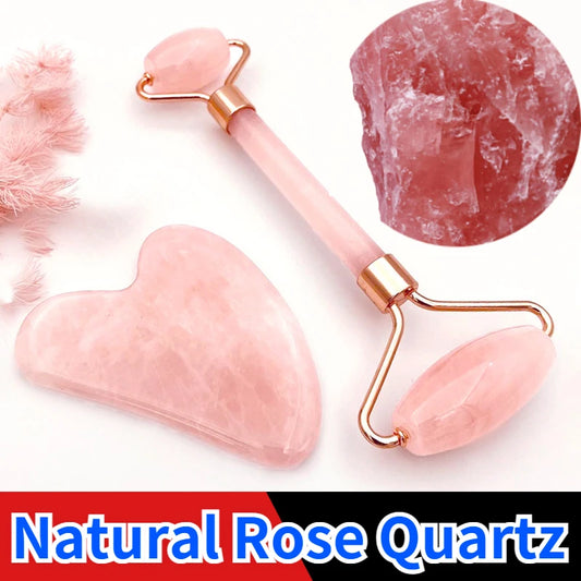 Rose Quartz Powder Crystal Jade Roller Massage Spa Pink Face Massagers Gua Sha Natural Stone Guasha Beauty Tool Facial Lift Up