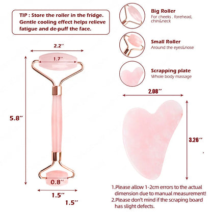 Rose Quartz Powder Crystal Jade Roller Massage Spa Pink Face Massagers Gua Sha Natural Stone Guasha Beauty Tool Facial Lift Up