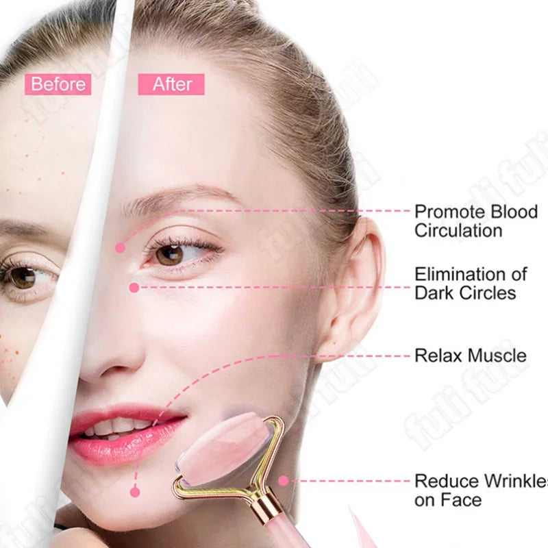 Rose Quartz Powder Crystal Jade Roller Massage Spa Pink Face Massagers Gua Sha Natural Stone Guasha Beauty Tool Facial Lift Up