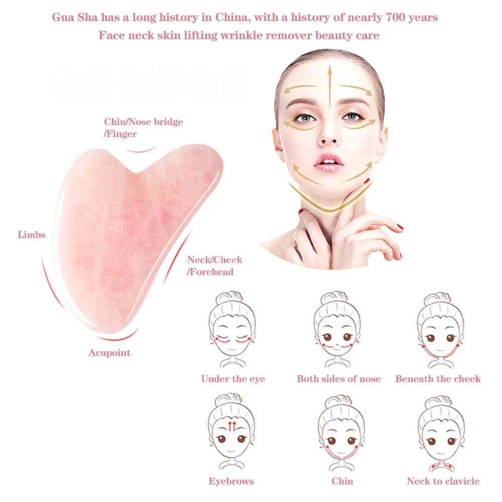 Rose Quartz Powder Crystal Jade Roller Massage Spa Pink Face Massagers Gua Sha Natural Stone Guasha Beauty Tool Facial Lift Up