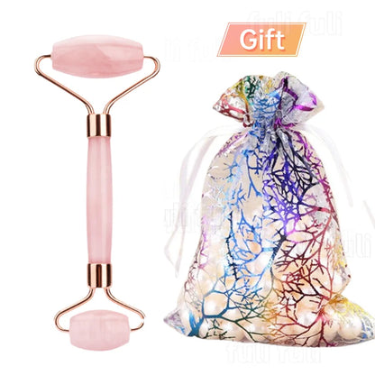 Rose Quartz Powder Crystal Jade Roller Massage Spa Pink Face Massagers Gua Sha Natural Stone Guasha Beauty Tool Facial Lift Up